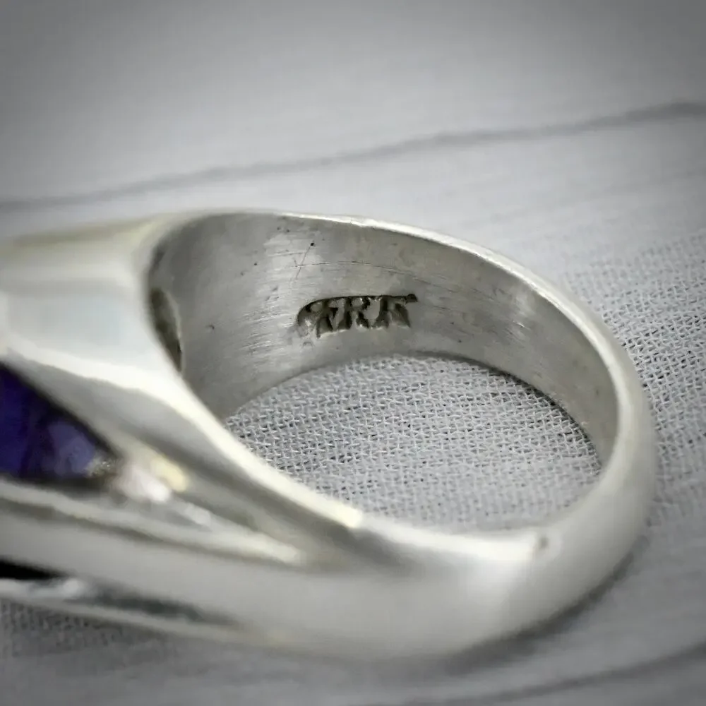 Vintage FRK Mexico 925 Silver Heavy Simulated Alexandrite Ring Unisex Size 9